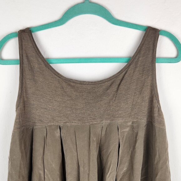Eileen Fisher Silk Cotton High Low Tank Top Army Green sz L flawed - Picture 5 of 10